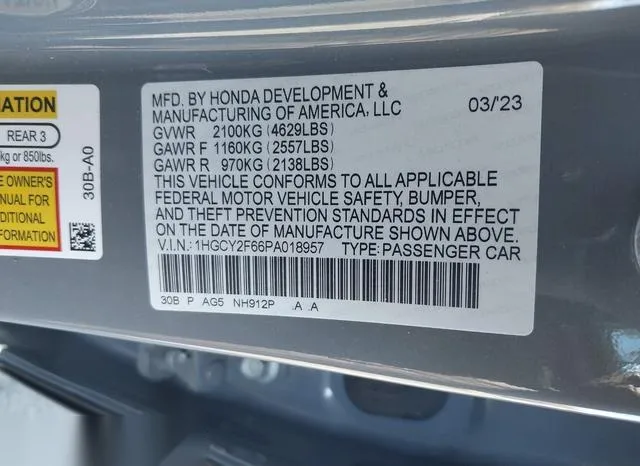 1HGCY2F66PA018957 2023 2023 Honda Accord- Hybrid Ex-L 9