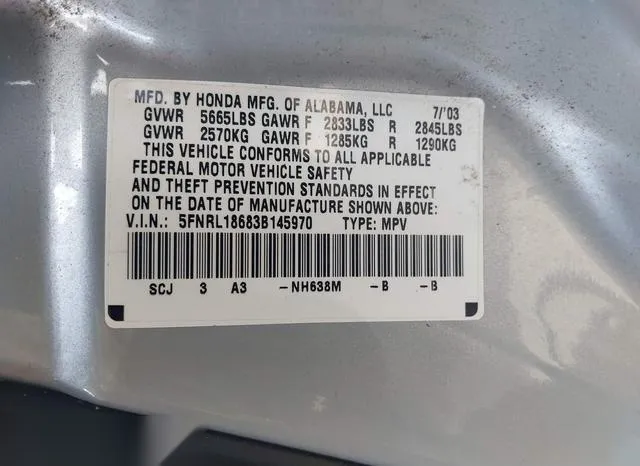 5FNRL18683B145970 2003 2003 Honda Odyssey- EX 9