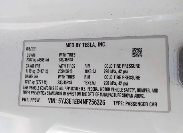 5YJ3E1EB4NF256326 2022 2022 Tesla Model 3- Long Range Dual M 9