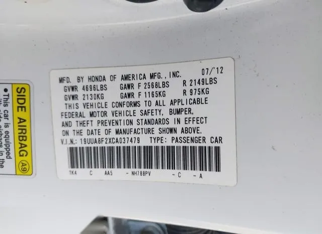 19UUA8F2XCA037479 2012 2012 Acura TL- 3-5 9