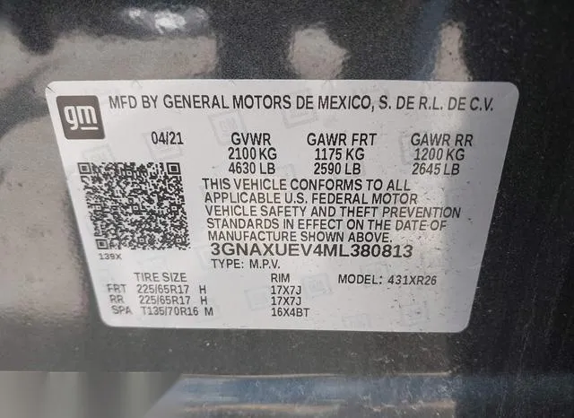 3GNAXUEV4ML380813 2021 2021 Chevrolet Equinox- Awd Lt 9