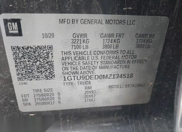 1GTU9DED0MZ134518 2021 2021 GMC Sierra- 1500 4Wd  Short Box 9