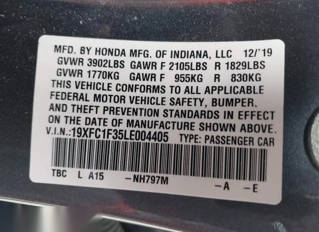 19XFC1F35LE004405 2020 2020 Honda Civic- EX 9