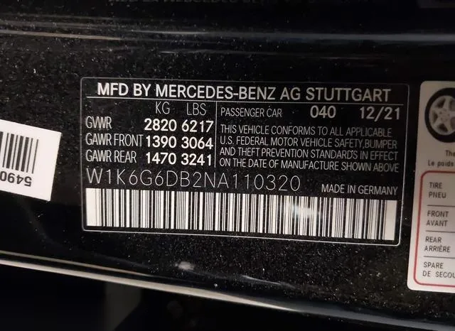 W1K6G6DB2NA110320 2022 2022 Mercedes-Benz S 500- 4Matic 9