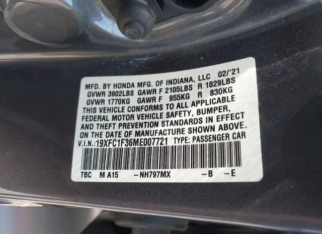 19XFC1F36ME007721 2021 2021 Honda Civic- EX 9