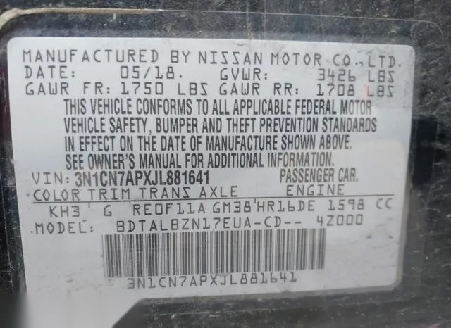 3N1CN7APXJL881641 2018 2018 Nissan Versa- 1-6 SV 9