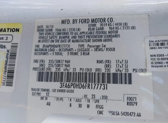 3FA6P0HD6FR177731 2015 2015 Ford Fusion- SE 9