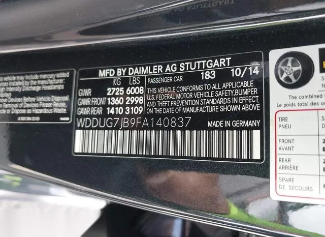 WDDUG7JB9FA140837 2015 2015 Mercedes-Benz S 63 AMG- 4Matic 9