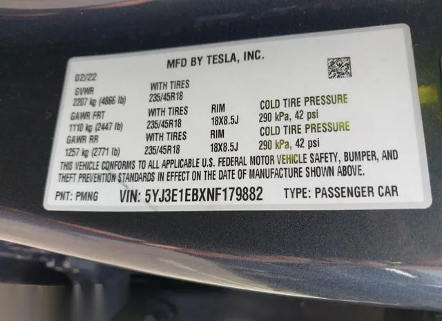 5YJ3E1EBXNF179882 2022 2022 Tesla Model 3- Long Range Dual M 9