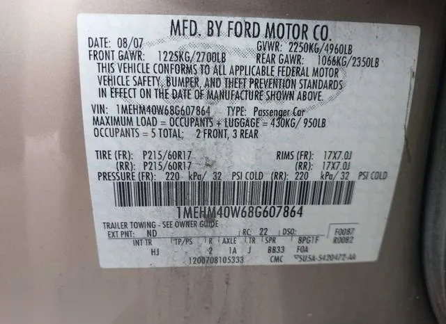 1MEHM40W68G607864 2008 2008 Mercury Sable 9