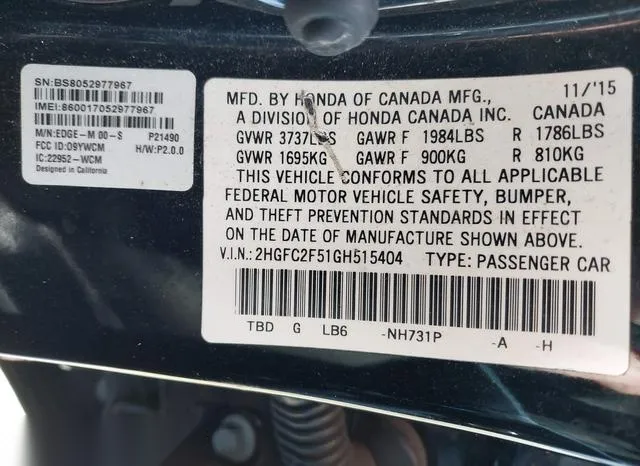 2HGFC2F51GH515404 2016 2016 Honda Civic- LX 9