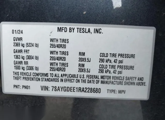 7SAYGDEE1RA228680 2024 2024 Tesla Model Y- Long Range Dual 9