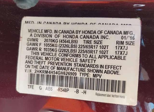 2HKRM4H54GH626909 2016 2016 Honda CR-V- EX 9