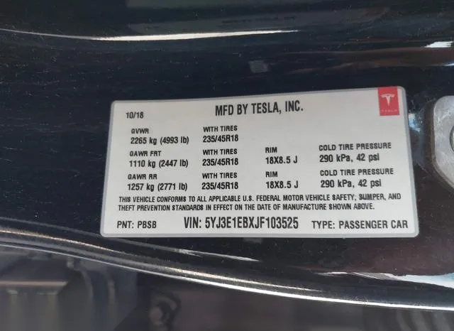 5YJ3E1EBXJF103525 2018 2018 Tesla Model 3- Long Range/Perfo 9