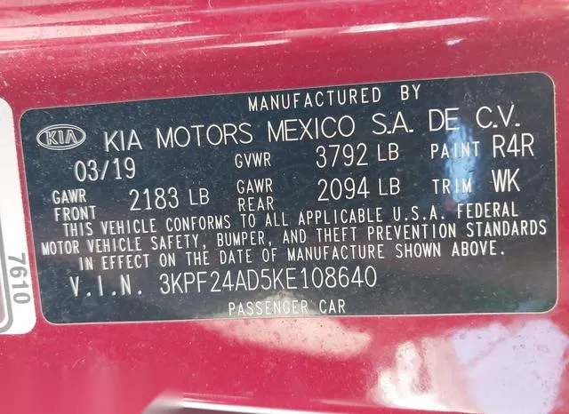 3KPF24AD5KE108640 2019 2019 KIA Forte- Lxs 9