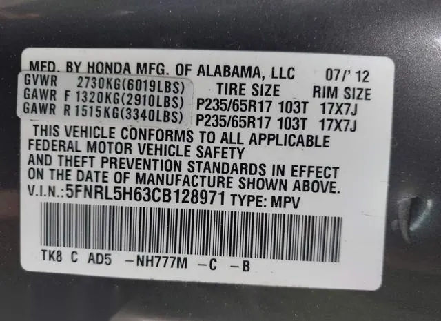 5FNRL5H63CB128971 2012 2012 Honda Odyssey- Ex-L 9