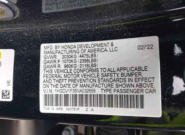 1HGCV1F35NA032659 2022 2022 Honda Accord- Sport 9