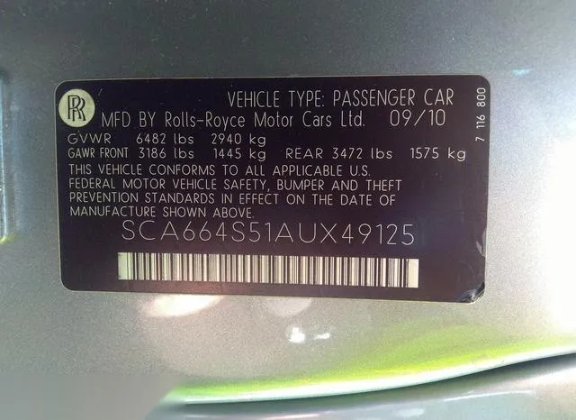 SCA664S51AUX49125 2010 2010 Rolls-Royce Ghost 9