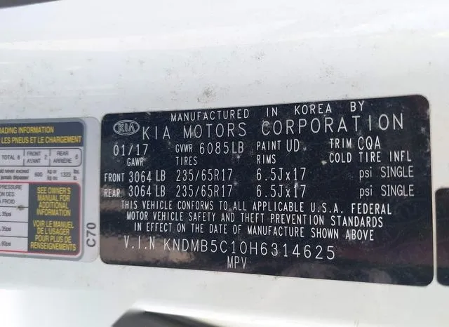 KNDMB5C10H6314625 2017 2017 KIA Sedona- LX 9