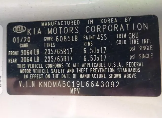 KNDMA5C19L6643092 2020 2020 KIA Sedona- L 9