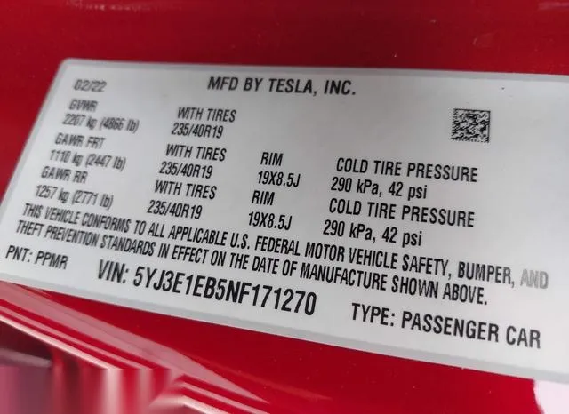 5YJ3E1EB5NF171270 2022 2022 Tesla Model 3- Long Range Dual 9