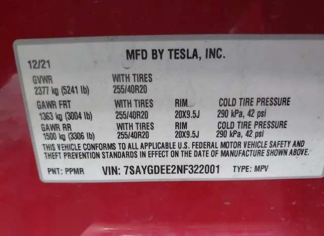 7SAYGDEE2NF322001 2022 2022 Tesla Model Y- Long Range Dual M 9