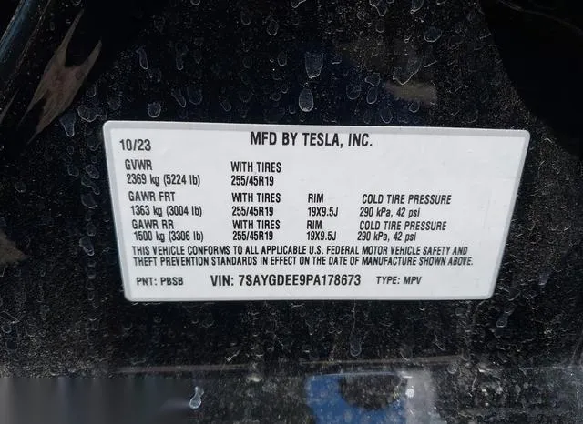 7SAYGDEE9PA178673 2023 2023 Tesla Model Y- Awd/Long Range Du 9