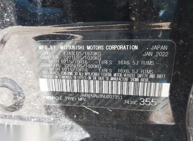 JA4APUAU3NU007351 2022 2022 Mitsubishi Outlander- Sport 2-0  9