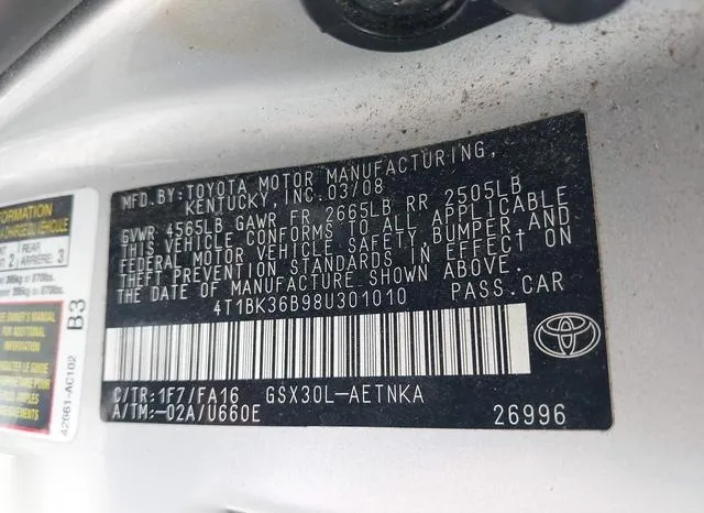 4T1BK36B98U301010 2008 2008 Toyota Avalon- XL 9