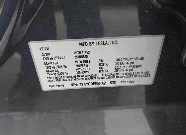 7SAYGDEE5PA211538 2023 2023 Tesla Model Y- Awd/Long Range Du 9