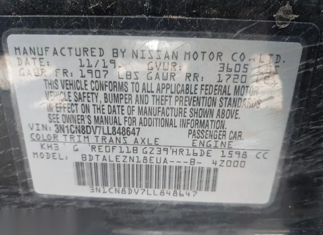 3N1CN8DV7LL848647 2020 2020 Nissan Versa- S Xtronic Cvt 9