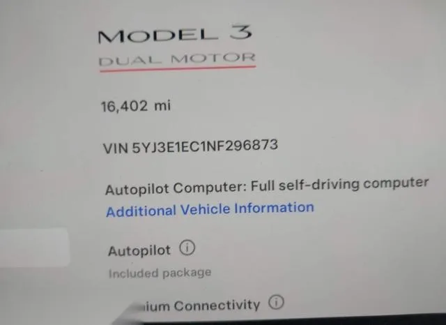 5YJ3E1EC1NF296873 2022 2022 Tesla Model 3- Performance Dual  7