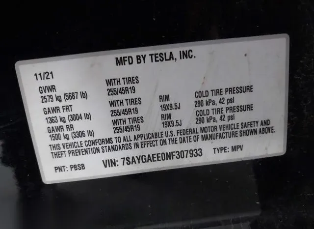 7SAYGAEE0NF307933 2022 2022 Tesla Model Y- Long Range Dual M 9