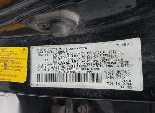 JTEHF21A620091004 2002 2002 Toyota Highlander- Limited V6 9