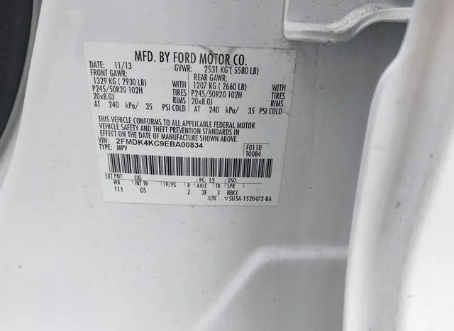 2FMDK4KC9EBA00834 2014 2014 Ford Edge- Limited 9