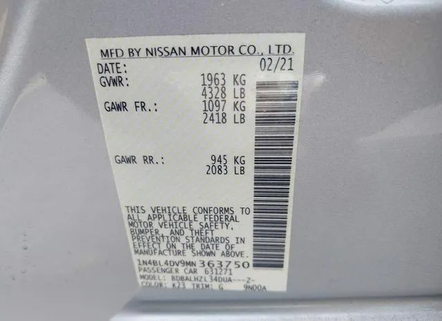 1N4BL4DV9MN363750 2021 2021 Nissan Altima- Sv Fwd 9