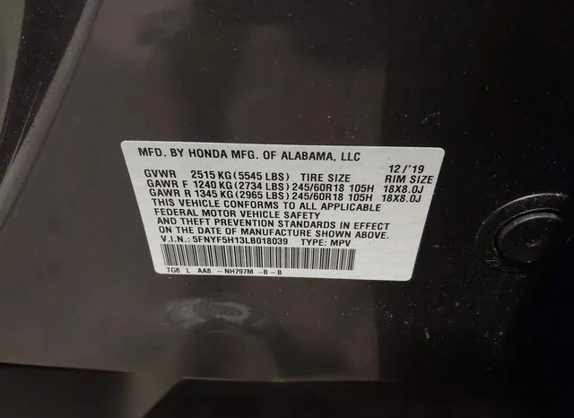 5FNYF5H13LB018039 2020 2020 Honda Pilot- 2Wd Lx 9