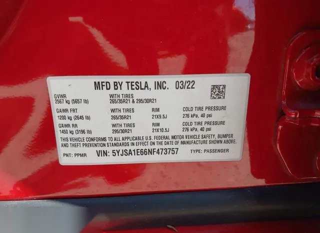 5YJSA1E66NF473757 2022 2022 Tesla Model S- Plaid 9