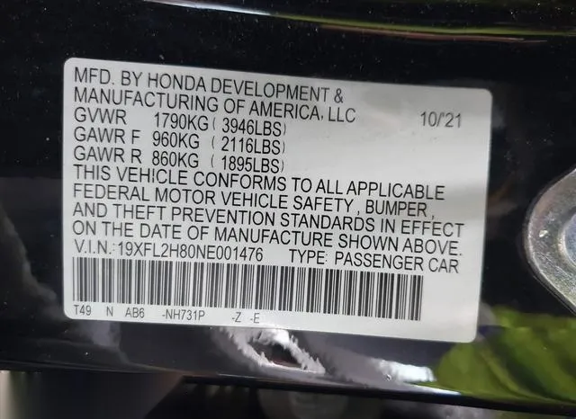 19XFL2H80NE001476 2022 2022 Honda Civic- Sport 9