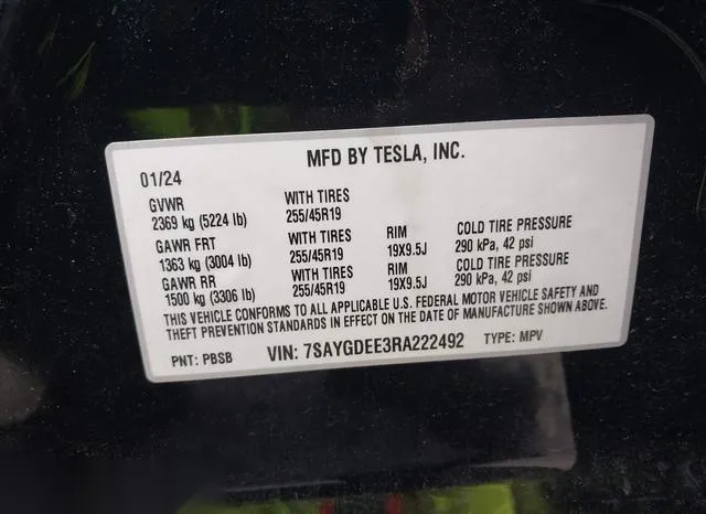 7SAYGDEE3RA222492 2024 2024 Tesla Model Y- Long Range Dual M 9