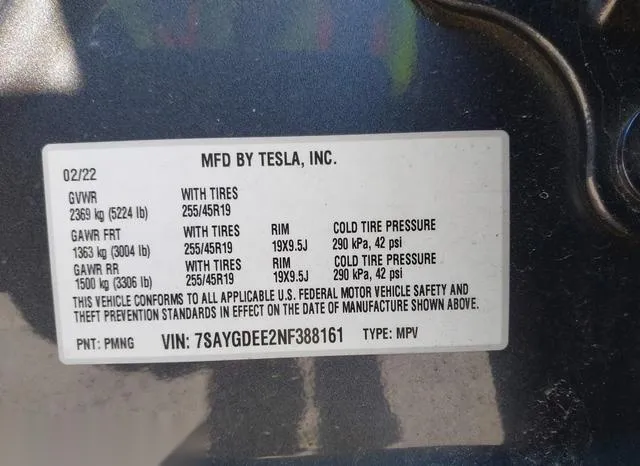 7SAYGDEE2NF388161 2022 2022 Tesla Model Y- Long Range Dual M 9