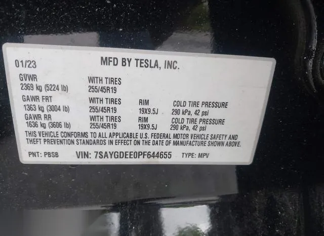 7SAYGDEE0PF644655 2023 2023 Tesla Model Y 9