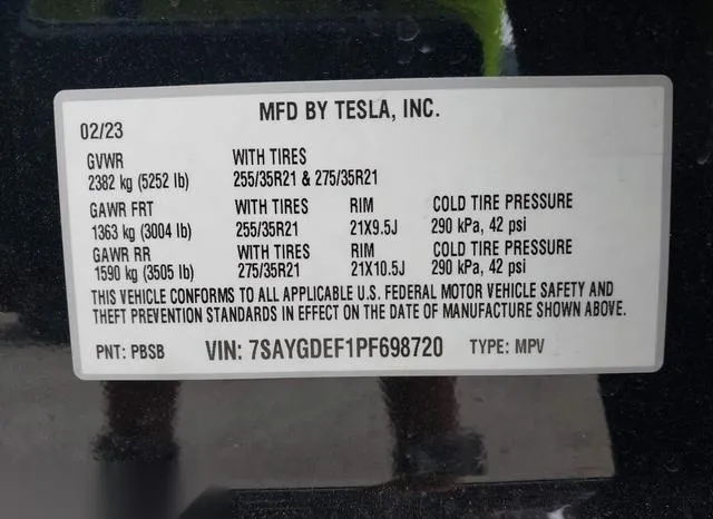 7SAYGDEF1PF698720 2023 2023 Tesla Model Y- Awd/Performance D 9