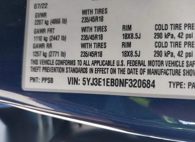 5YJ3E1EB0NF320684 2022 2022 Tesla Model 3- Long Range Dual M 9