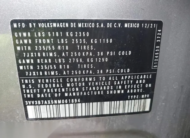 3VV3B7AX5NM061894 2022 2022 Volkswagen Tiguan- 2-0T Se 9