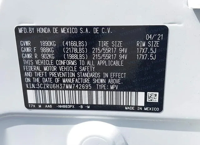 3CZRU6H37MM742695 2021 2021 Honda HR-V- Awd Lx 9