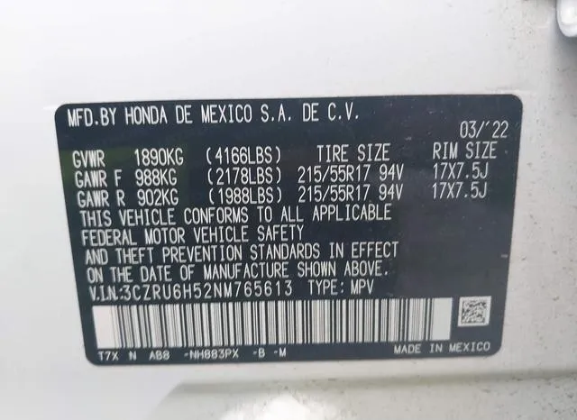 3CZRU6H52NM765613 2022 2022 Honda HR-V- Awd Ex 9