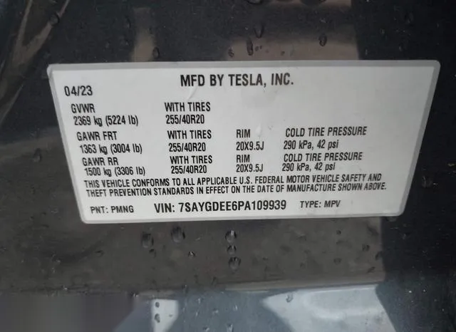 7SAYGDEE6PA109939 2023 2023 Tesla Model Y- Awd/Long Range Du 9