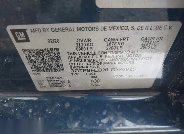 3GTP8FEDXLG270925 2020 2020 GMC Sierra- 1500 9