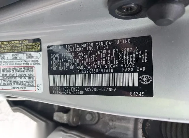 4T1BE32K35U994648 2005 2005 Toyota Camry- LE 9